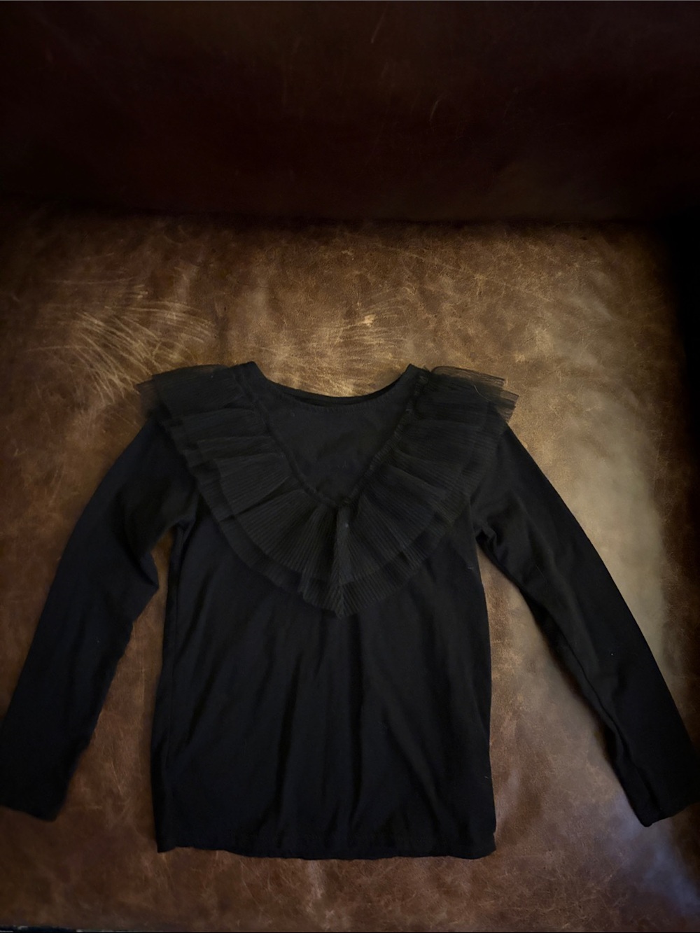 H&M Black Long-Sleeve Top with Pleated Ruffle Yoke